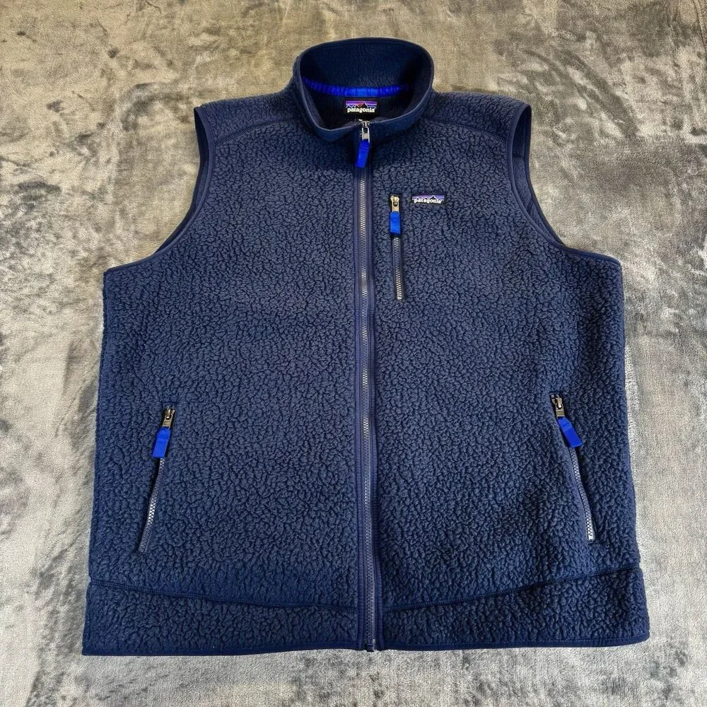 Patagonia Sz XXL Retro Pile Vest Navy Blue Mens Full Zip Gilet